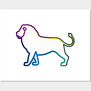 Cute Color Gradient Lion Shape Outline Drawing Posters and Art